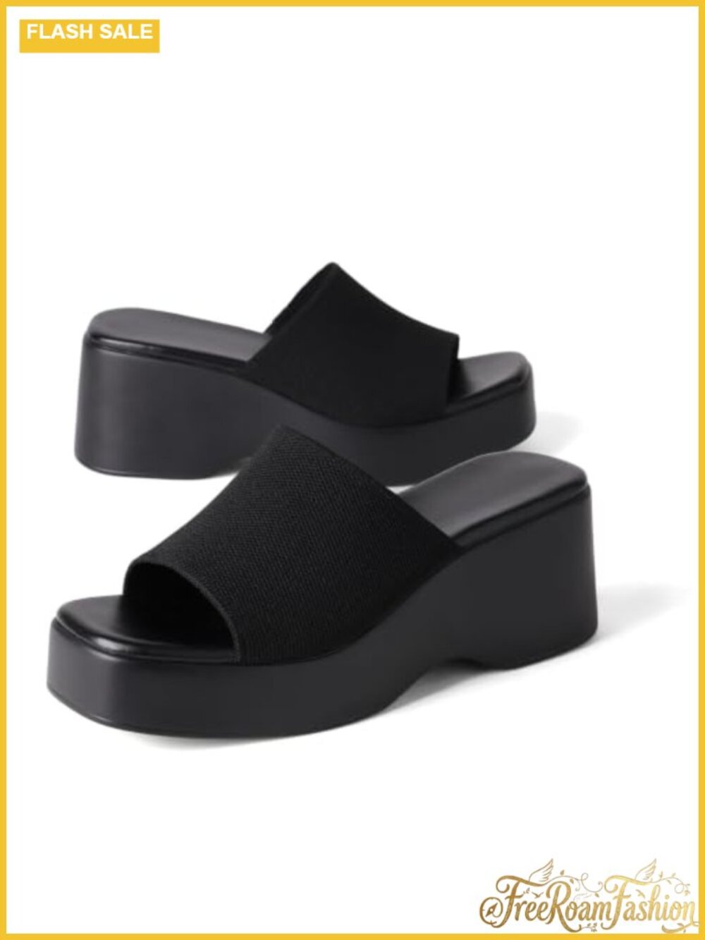 Women Platform Wedge Sandals Slip On Knit Chunky Summer Slide
